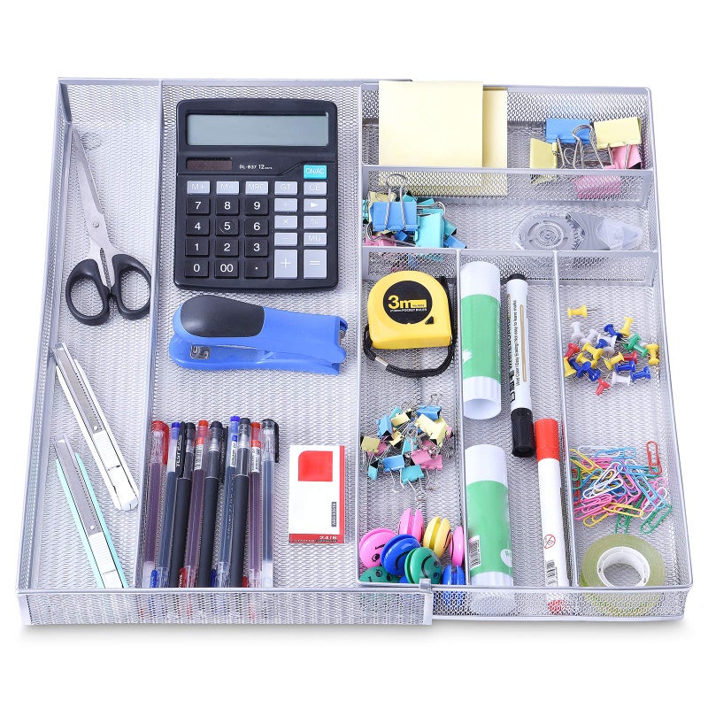 WuGeShop Expandable Office Drawer Organizer, 6 to 7 Compartments Adjustable Mesh Desk Drawer Organizer, Good Desk Organizer for Office Supplies and Art Supplies - Image 5